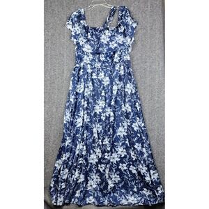 Bloomchic Maxi Dress Women 18 Navy Blue Floral Lily Ruffle Slit Cold Shoulder